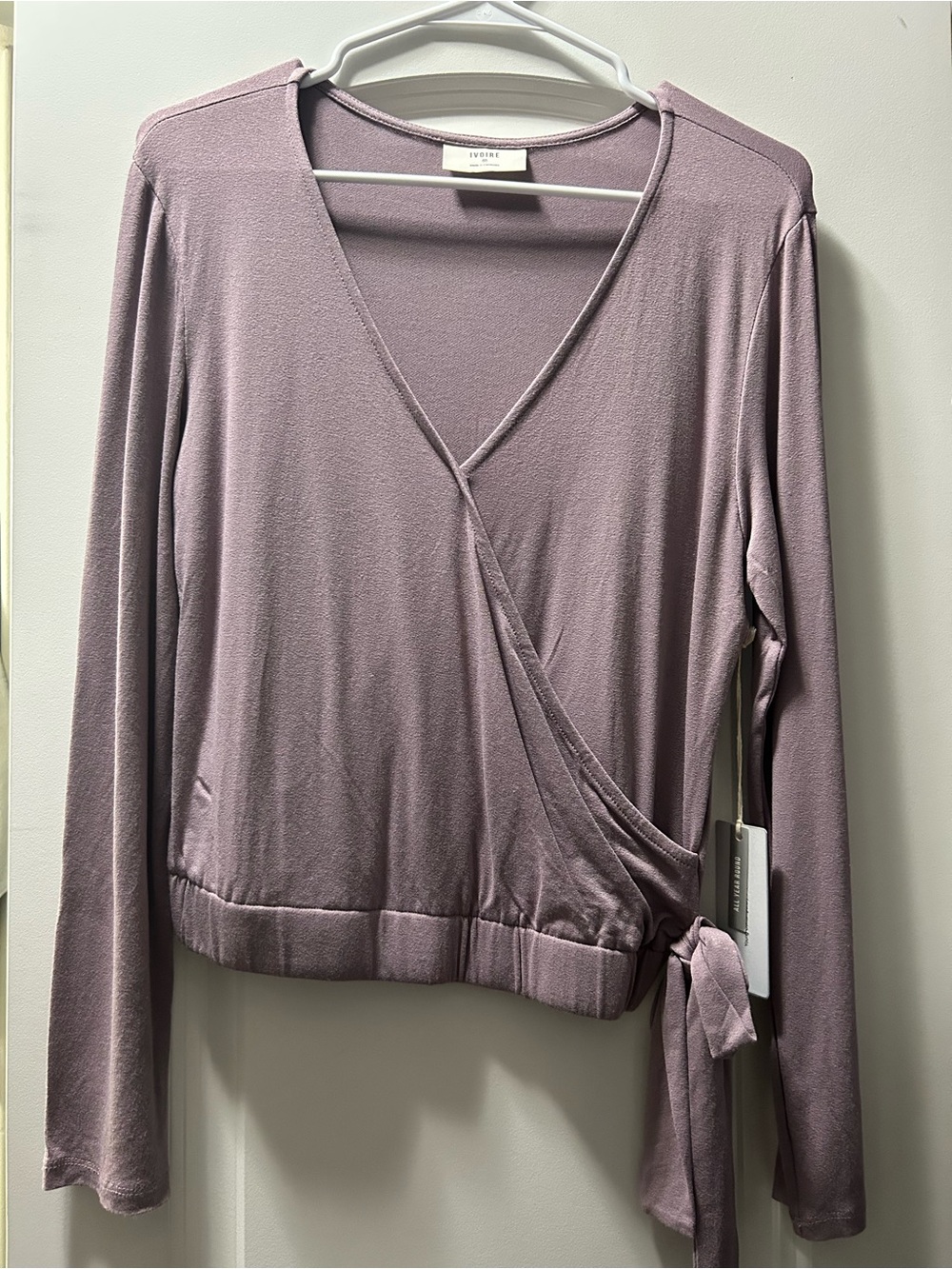 Evereve Dusty Mauve Wrap Long-Sleeve Top